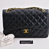 Chanel Jumbo Black Calfskin Caviar Double Flap Bag with GHW