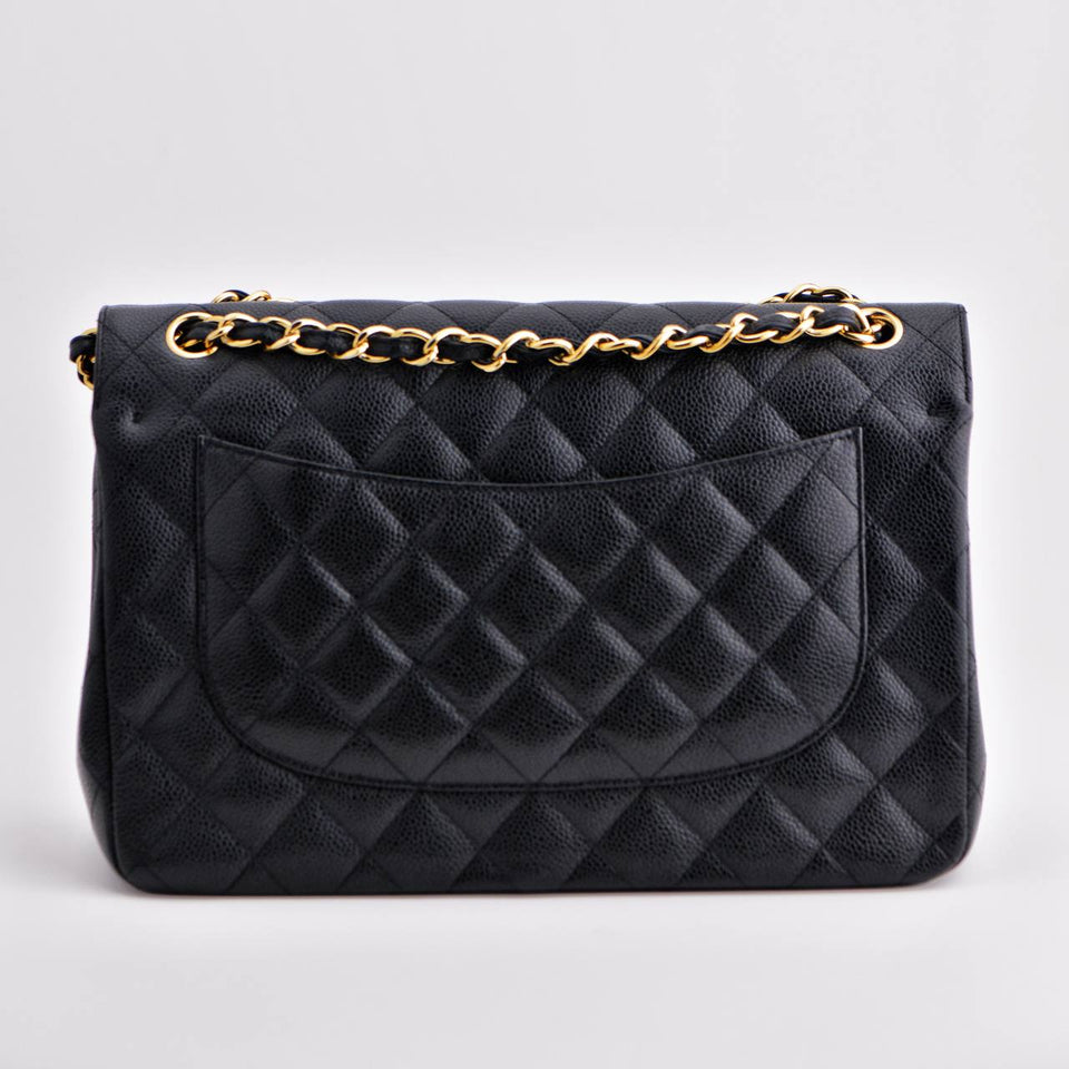 Chanel Jumbo Black Calfskin Caviar Double Flap Bag with GHW