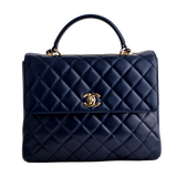 Chanel Large Trendy CC Top Handle Flap Bag in Navy Lambskin