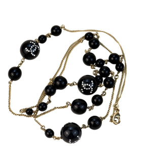 Chanel CC Black Beads Long Chain Necklace