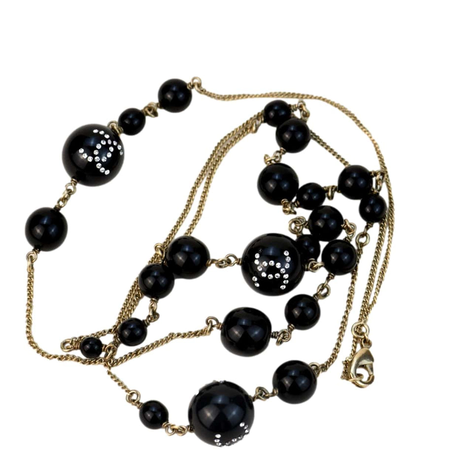 Chanel CC Black Beads Long Chain Necklace