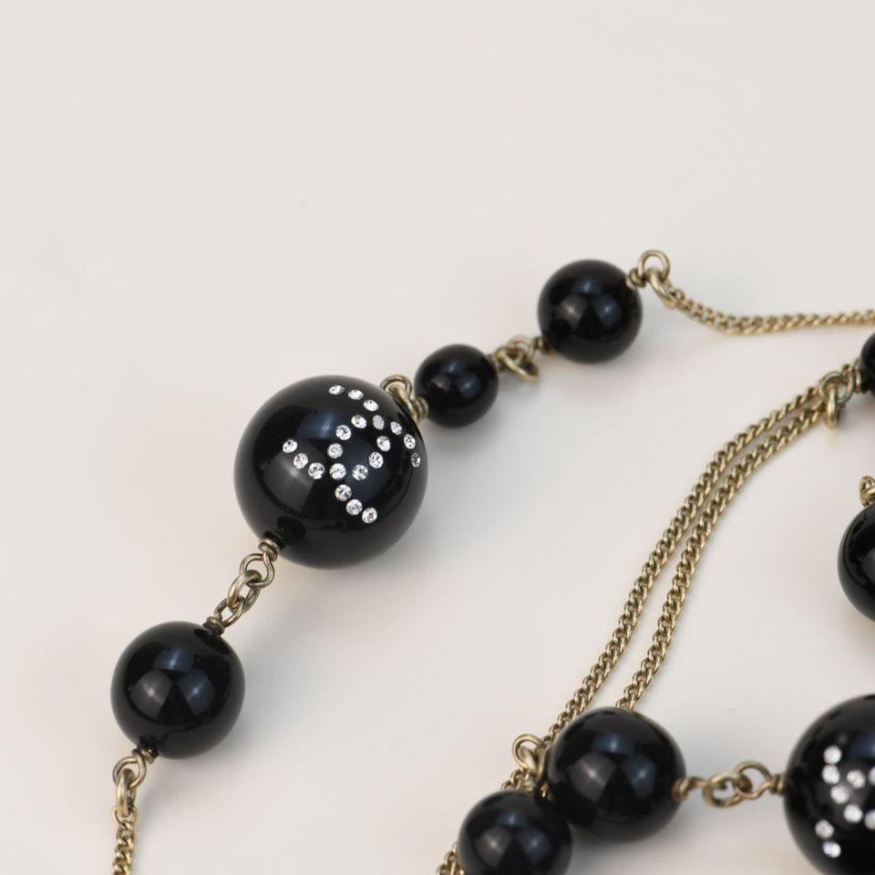 Chanel CC Black Beads Long Chain Necklace