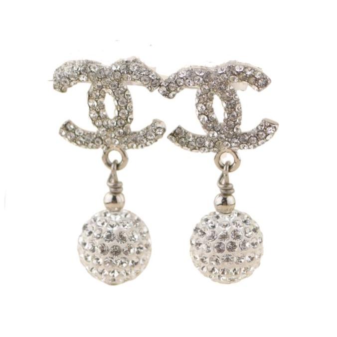 Chanel Encrusted Crystal CC Drop Earrings