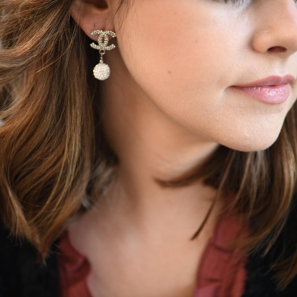 Chanel Encrusted Crystal CC Drop Earrings