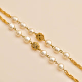 Chanel CC Faux Pearl Gold Tone Rope Bead Long Necklace