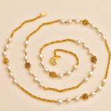 Chanel CC Faux Pearl Gold Tone Rope Bead Long Necklace