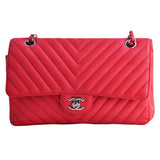 Chanel Red Chevron Caviar Medium Classic Double Flap Bag