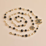 Chanel CC Enamel Faux Pearl & Black Beads Baroque Sautoir Necklace