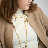 Chanel CC Faux Pearl Gold Tone Rope Bead Long Necklace