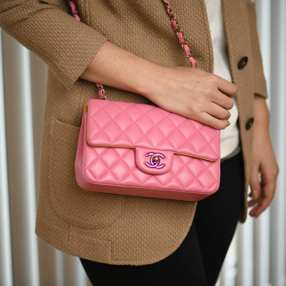 Chanel Quilted Pink Lambskin Single Flap Mini Bag