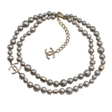 Chanel CC Faux Grey Pearl Gold Tone Necklace