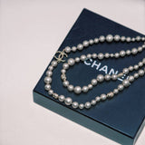 Chanel CC Faux Grey Pearl Gold Tone Necklace