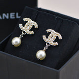 Chanel CC Logo Faux Pearl Drop Earrings