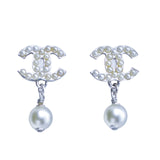 Chanel CC Logo Faux Pearl Drop Earrings