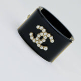 Chanel CC Resin Faux Pearl Black Cuff Bangle