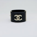 Chanel CC Resin Faux Pearl Black Cuff Bangle