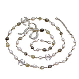 Chanel CC Faux Pearl Crystal Bow Bead Long Necklace