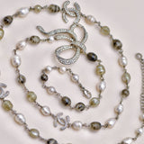 Chanel CC Faux Pearl Crystal Bow Bead Long Necklace