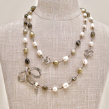 Chanel CC Faux Pearl Crystal Bow Bead Long Necklace