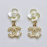 Chanel CC Camellia Enamel Dangle Earrings
