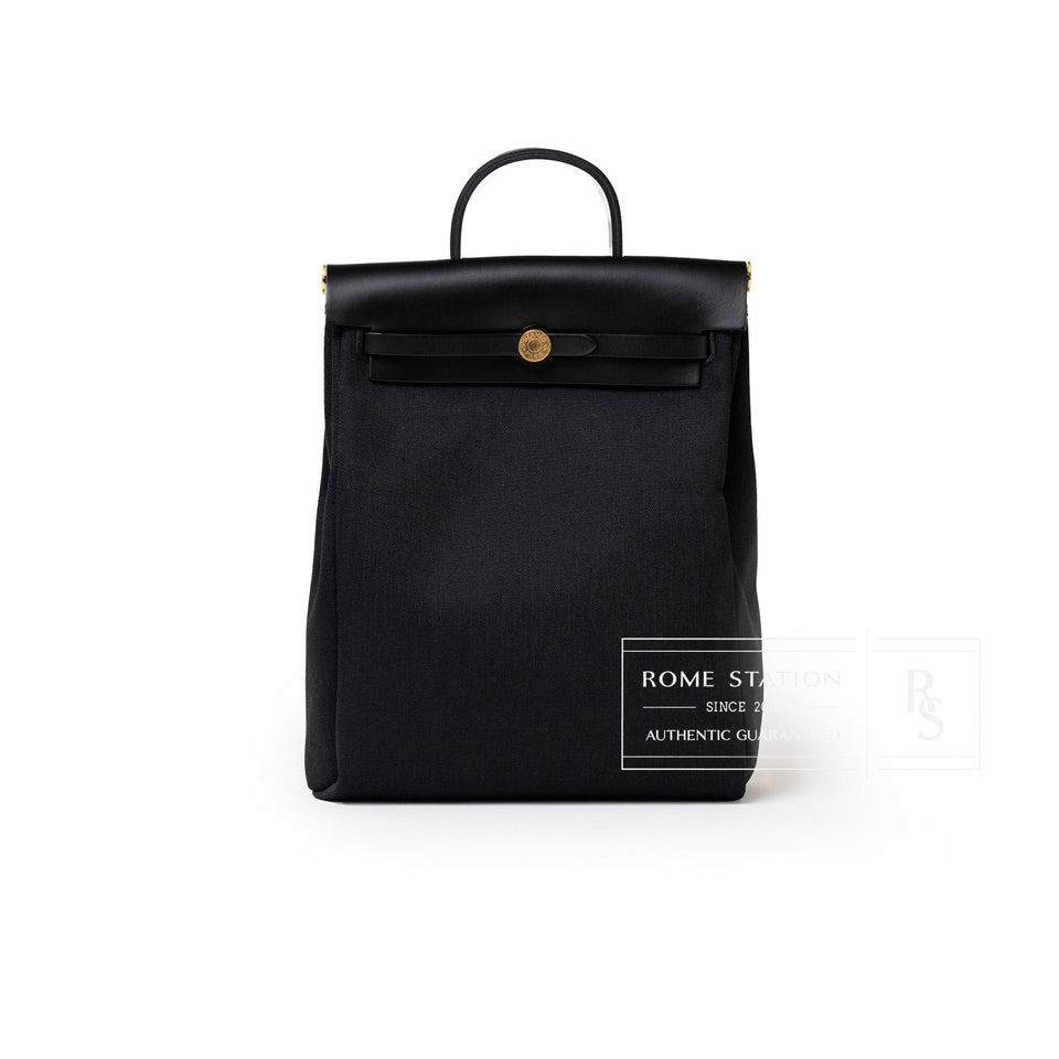 Hermes Herbag Backpack Black Toile Gold Hardware