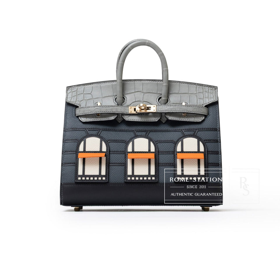 Hermes Sac Faubourg Birkin 20 "Rainy Days" Gris Misty Matte Alligator Permabrass Hardware