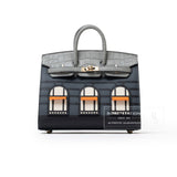 Hermes Sac Faubourg Birkin 20 "Rainy Days" Gris Misty Matte Alligator Permabrass Hardware