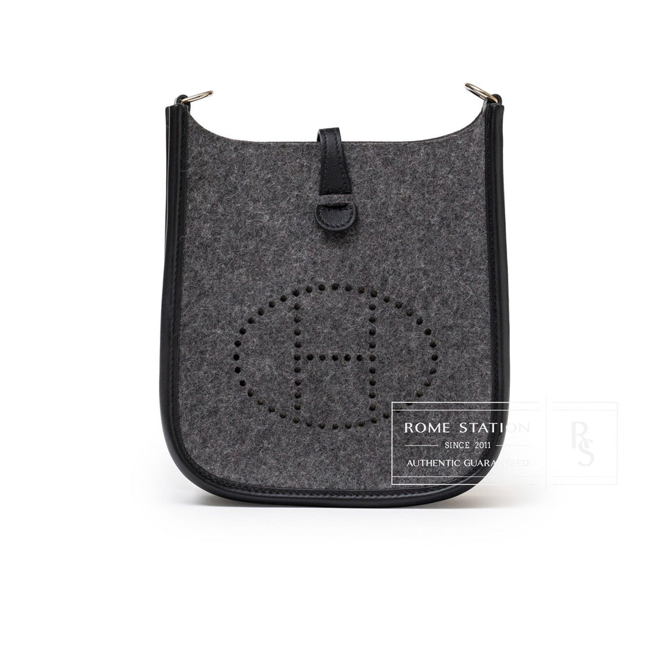Hermes Mini Evelyne Gris Moyen/Black Feutre Palladium Hardware