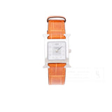 Hermes Heure H Watch 21mm Pearl/Steel Orange Shiny Alligator - Include 2 Alligator Watch Straps