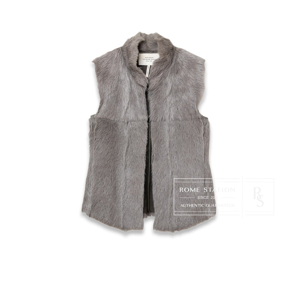 Hermes Pelisse Courte Fur Vest Gris Vert