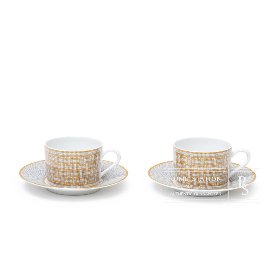 Hermes Mosaique au 24 Gold Tea Cup Set of Two