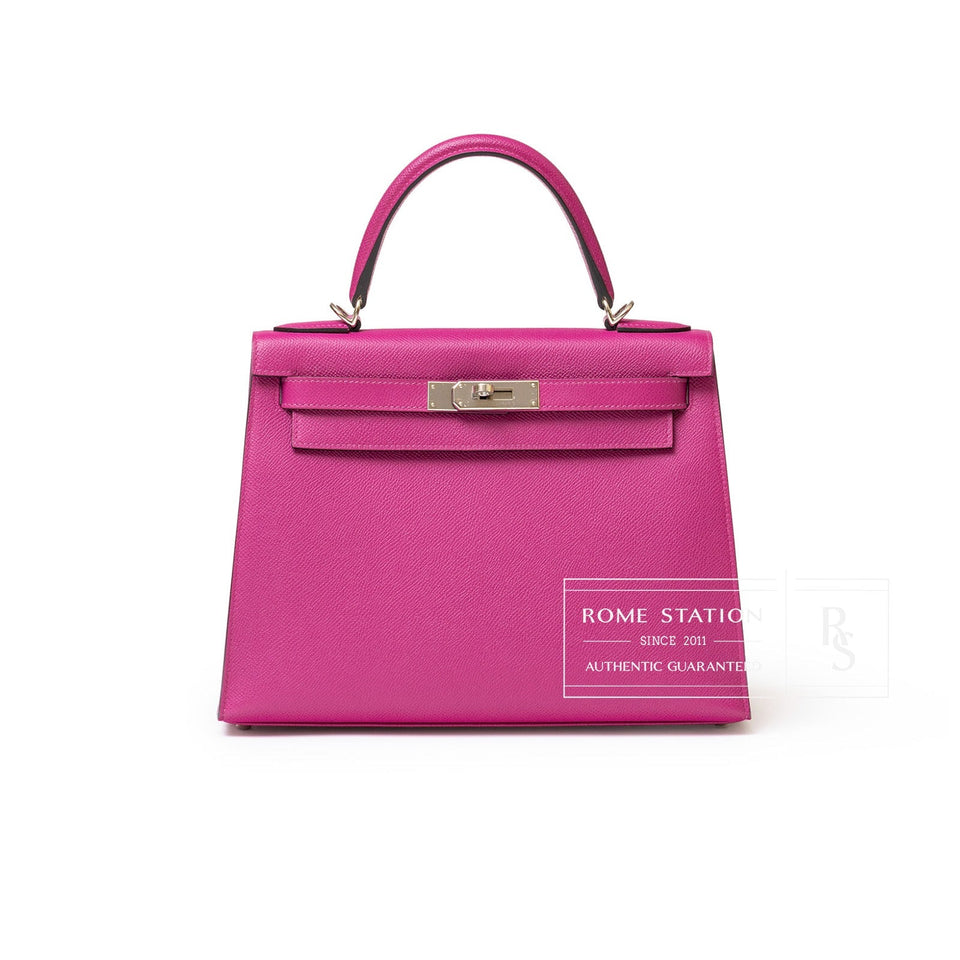 Hermes Kelly 28 Sellier Rose Pourpre Epsom Palladium Hardware