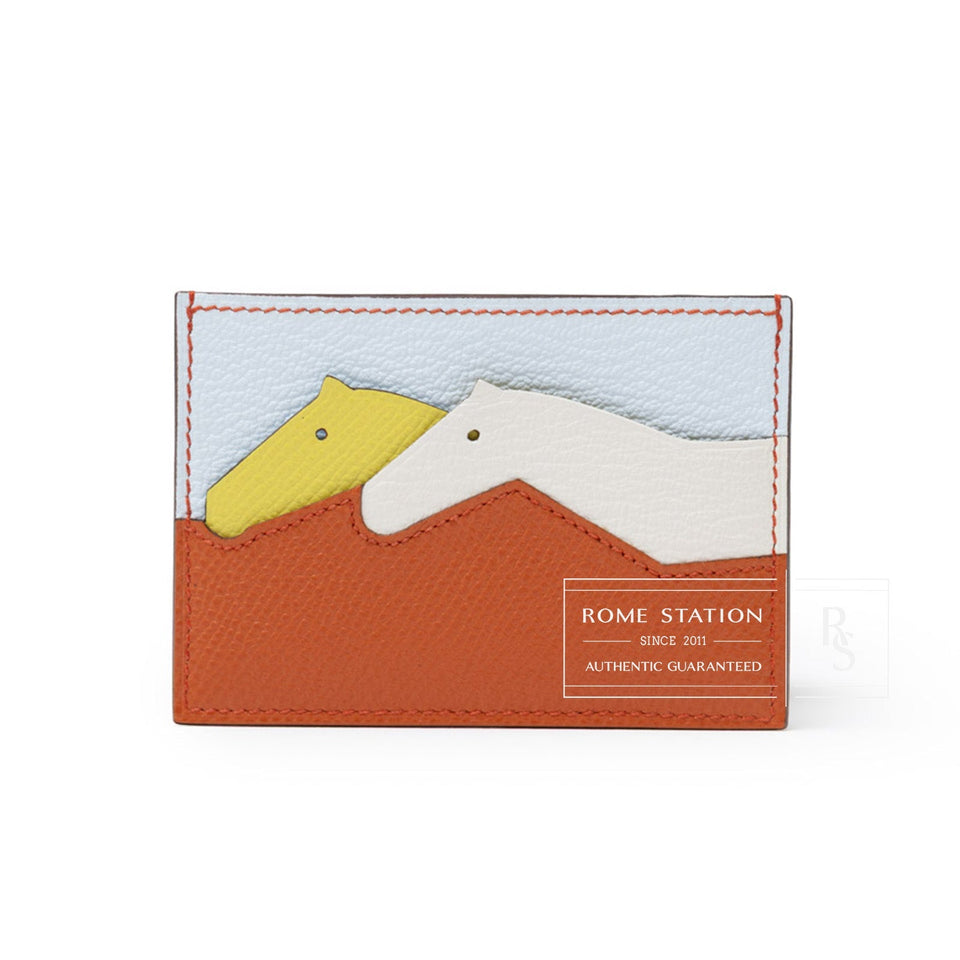 Hermes Les Petis Chevaux  Holder Terre Bautte/Lime/Blue/Brume Nata Epsom/Chevre Mysore