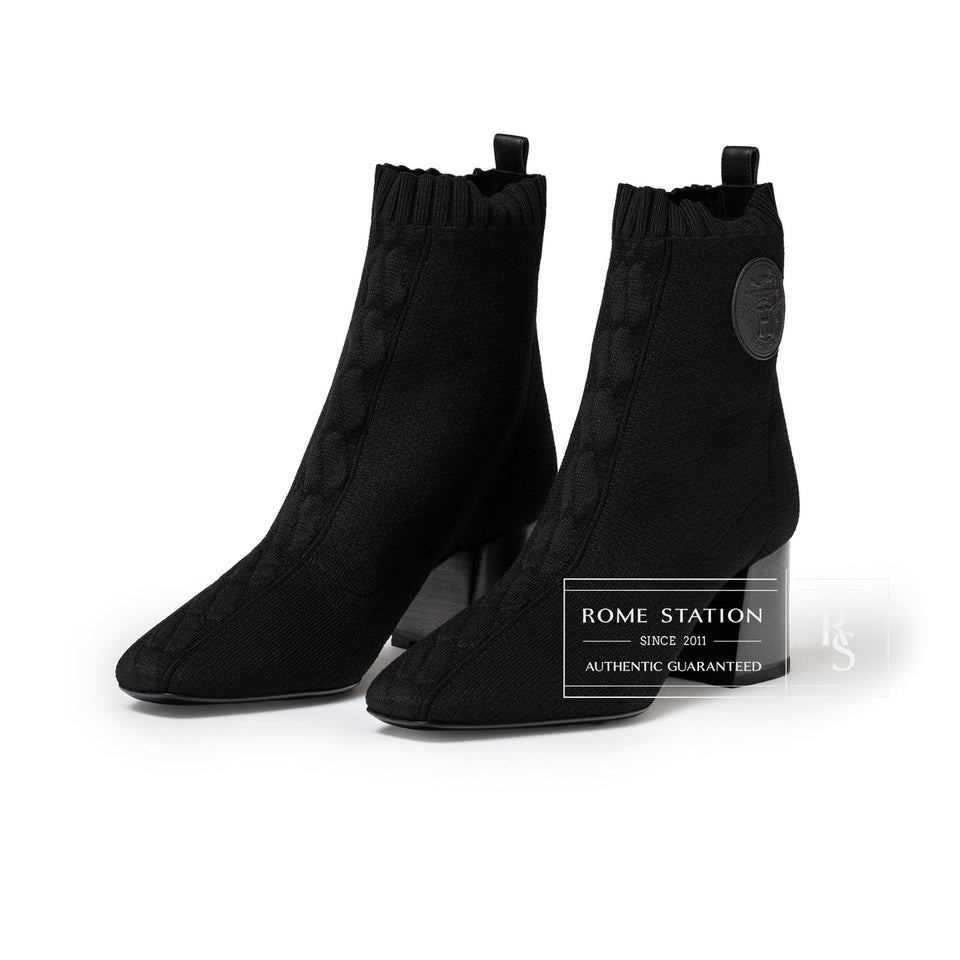 Hermes Volver 60 Ankle Boots Black Knit/Calf 36.5