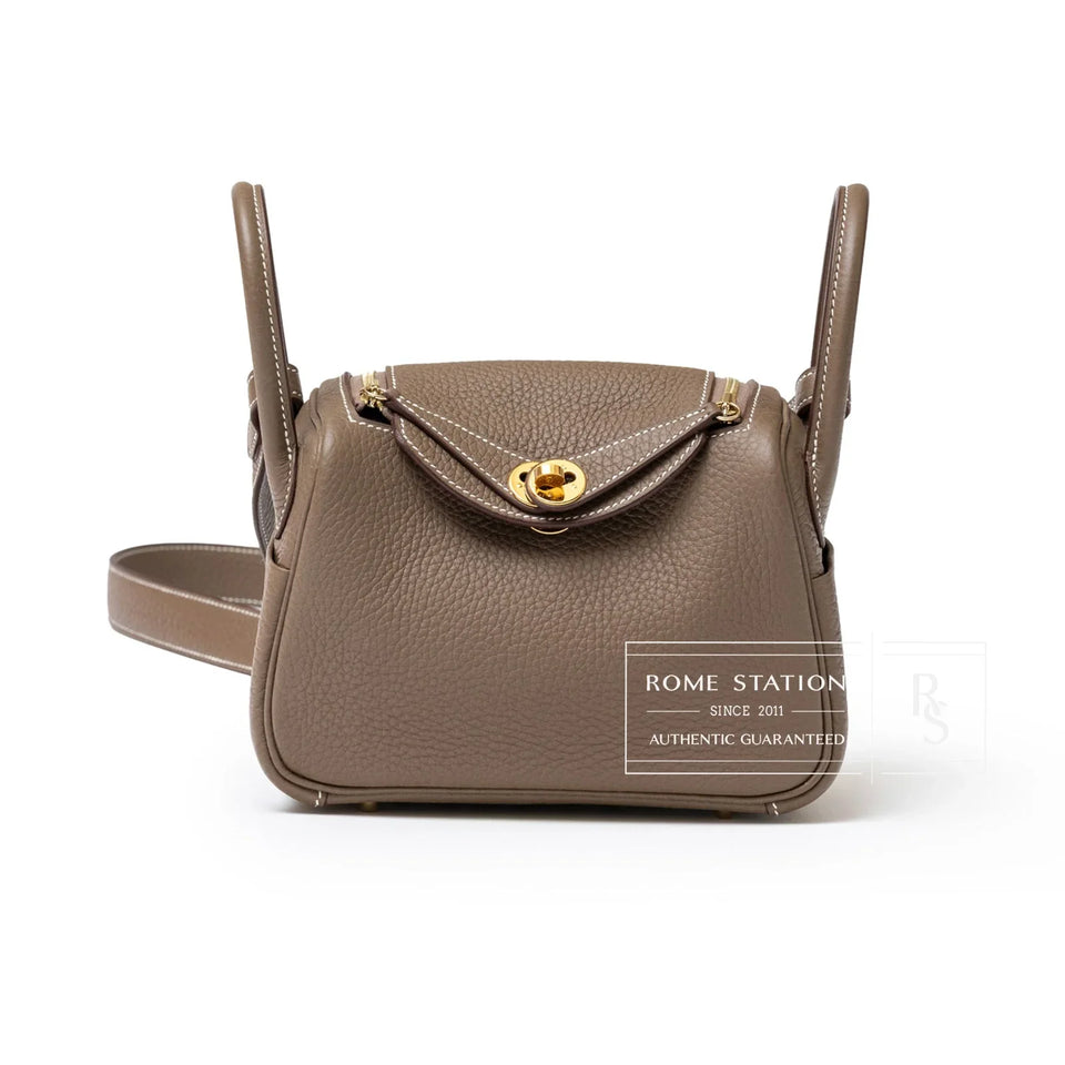 Hermes Mini Lindy I Etoupe Clemence Gold Hardware