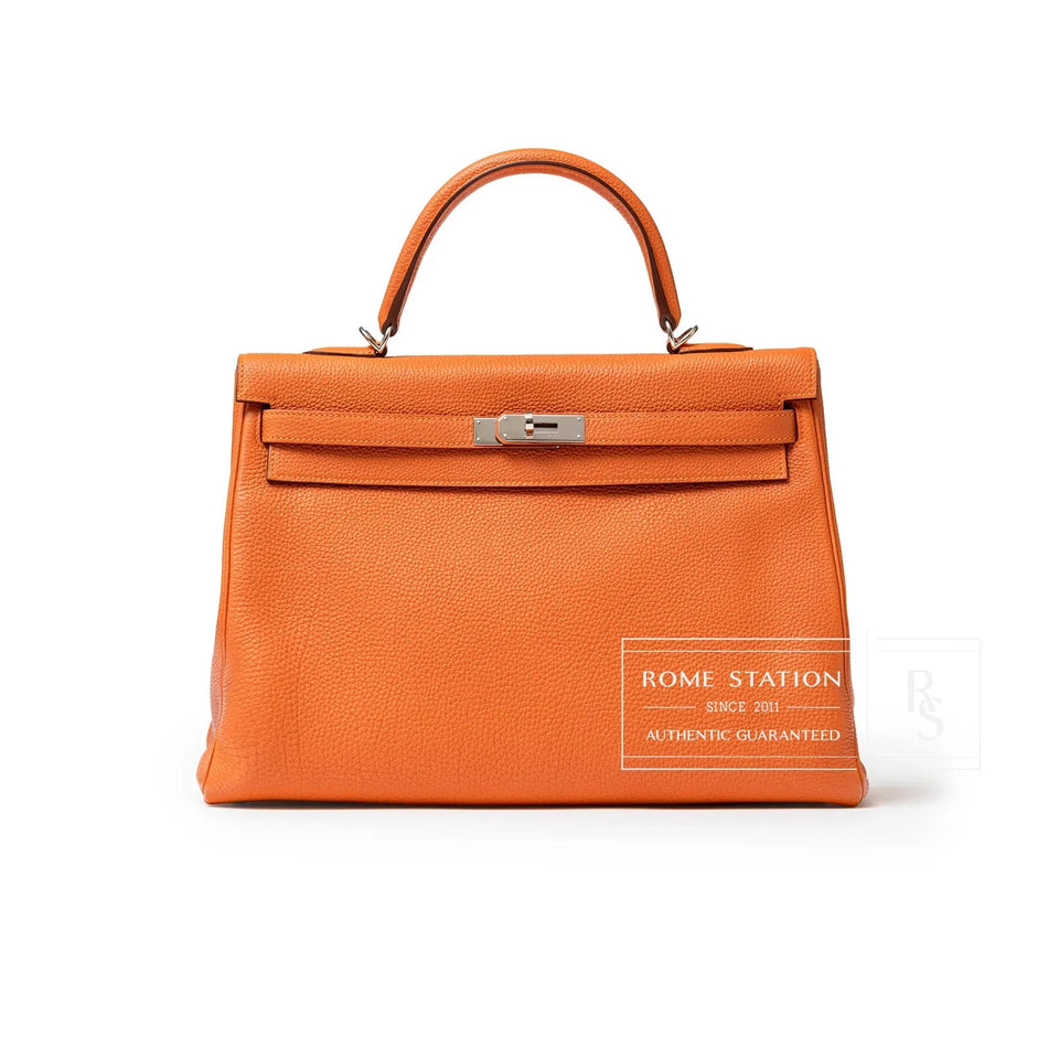 Hermes Kelly 35 Orange Togo Palladium Hardware