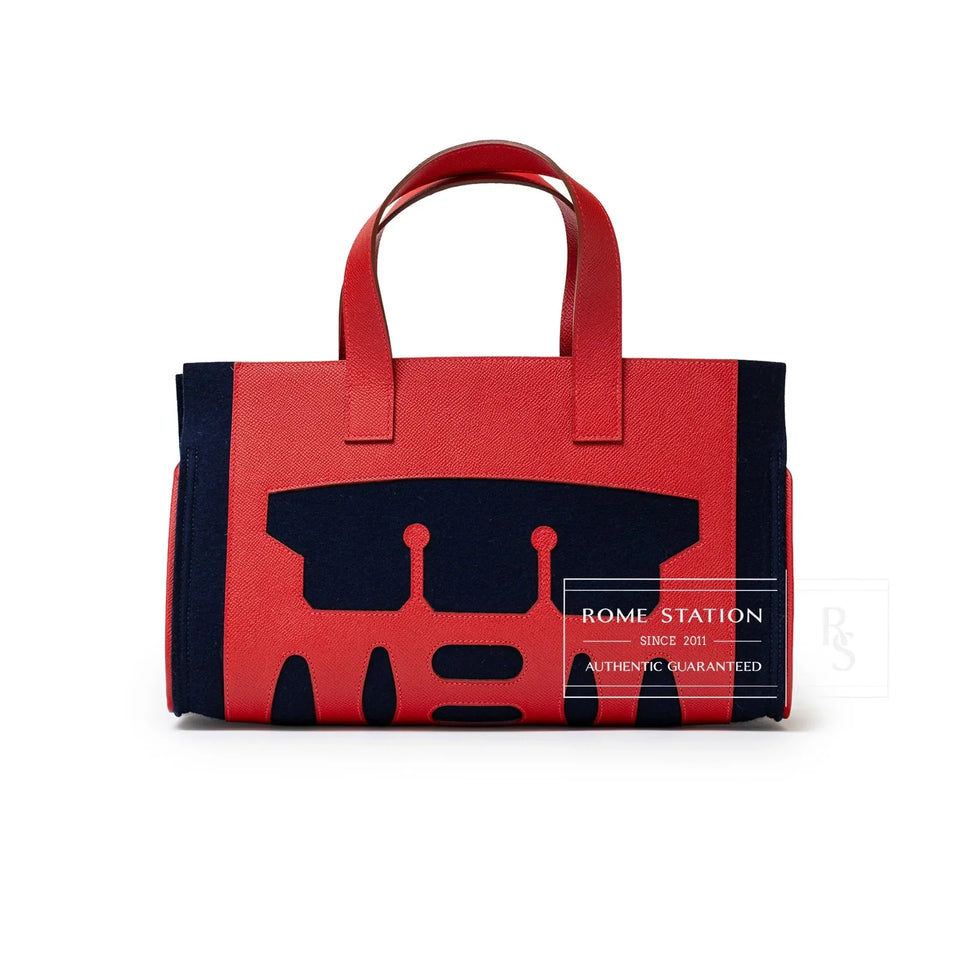 Hermes Petit H Decoupe Basse PM Skeleton Tote Rouge/Navy Epsom/Felt