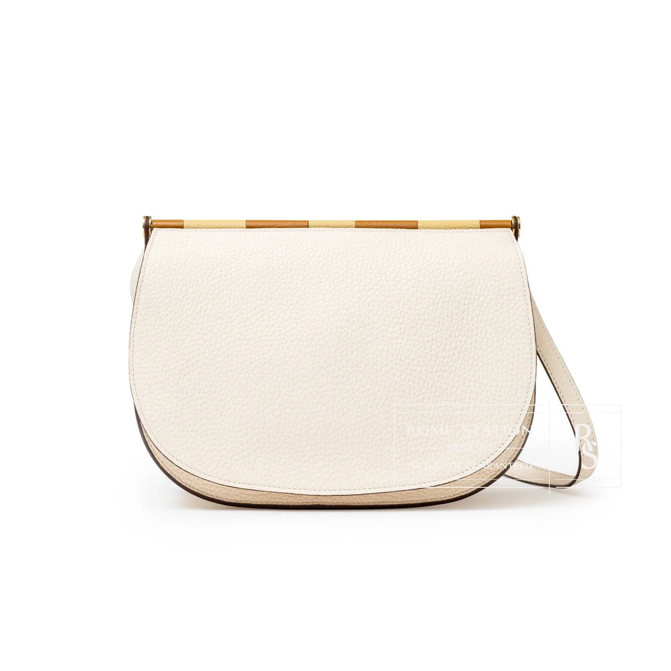 Hermes Sac Saut 25 Bag Clemence/Chevre Mysore Nata/Caramel/Etoupe Gold Hardware