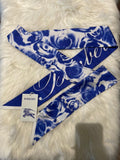 Luxury Burberry Knight Water Rose Silk Scarf Blue
