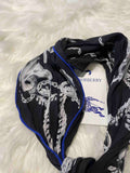 Luxury Burberry Silver Knight C Silk Scarf Black