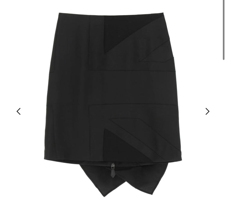 Luxury Burberry Flog Drape Intarsia Satin Skirt Black