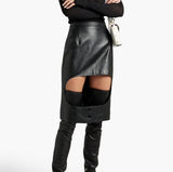 Luxury Burberry Florence Black Cut Out Leather Skirt