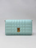 Luxury Burberry Lola Clutch with Chain Light Blue Leather