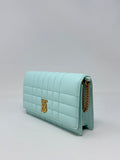 Luxury Burberry Lola Clutch with Chain Light Blue Leather