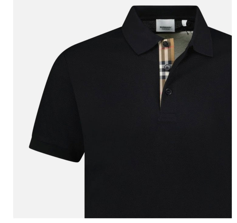 Luxury Burberry Hartford Check Placket Mens Polo Black L
