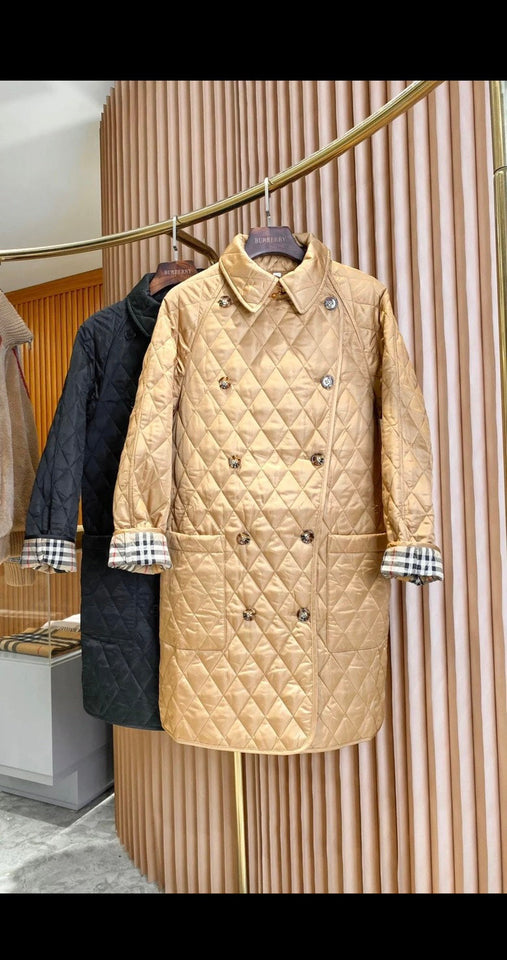 Luxury Burberry Tything Camel Quilted Long Jacket S