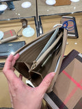 Luxury Burberry LS LG Zip Around Wallet Beige Plaid Wallet