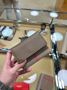 Luxury Burberry LS Lancaster Wallet in Beige Leather Plaid Style