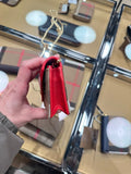Luxury Burberry Jade Plaid Card Holder with Chain - Red and Brown Leather