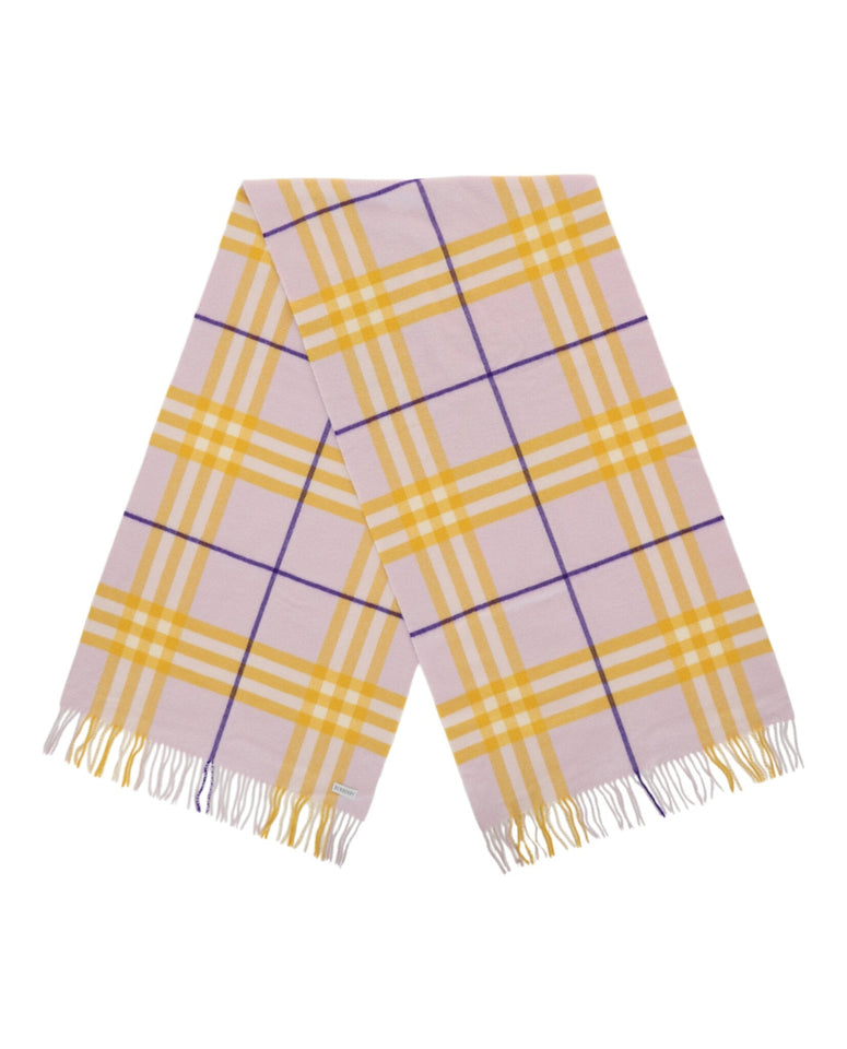 Luxury Burberry Check-Pattern Fringed Cashmere Scarf Womens 8079555